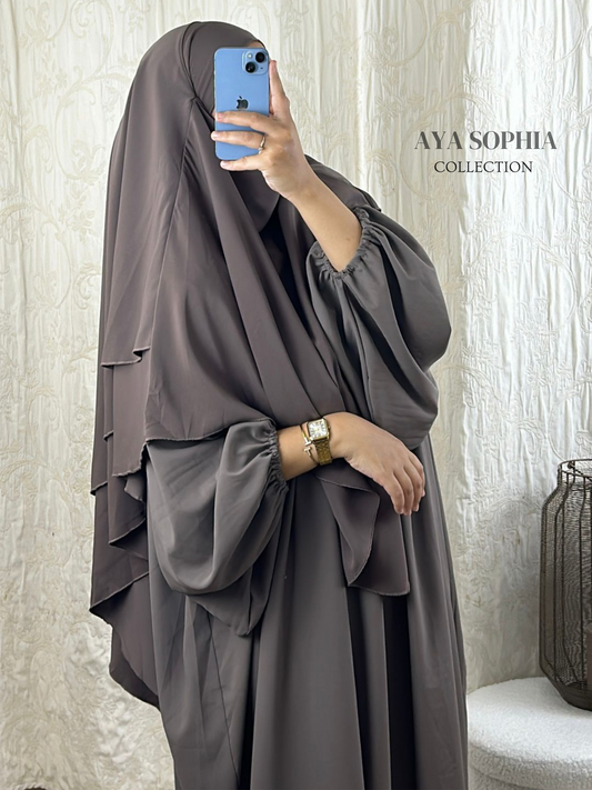 Khimar 2 voile / soie de medine - TAUPE-