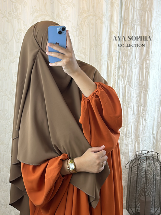 Khimar 2 voile / soie de medine - MARRON CLAIR-