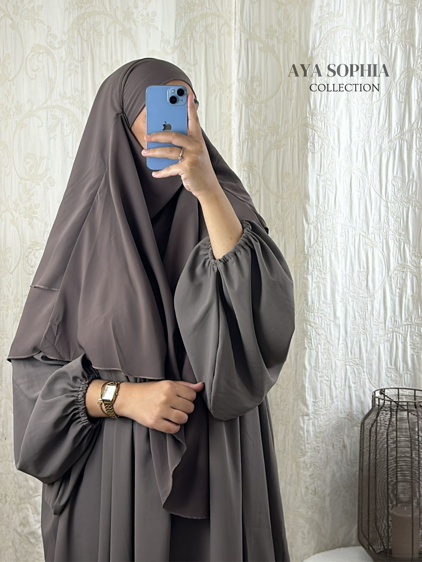 Khimar 2 voile / soie de medine - TAUPE-