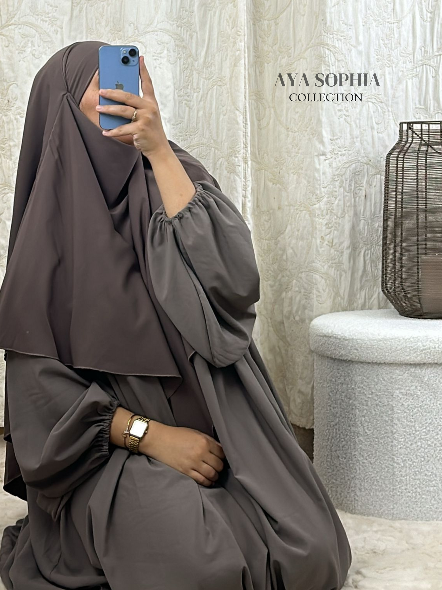 Khimar 2 voile / soie de medine - TAUPE-