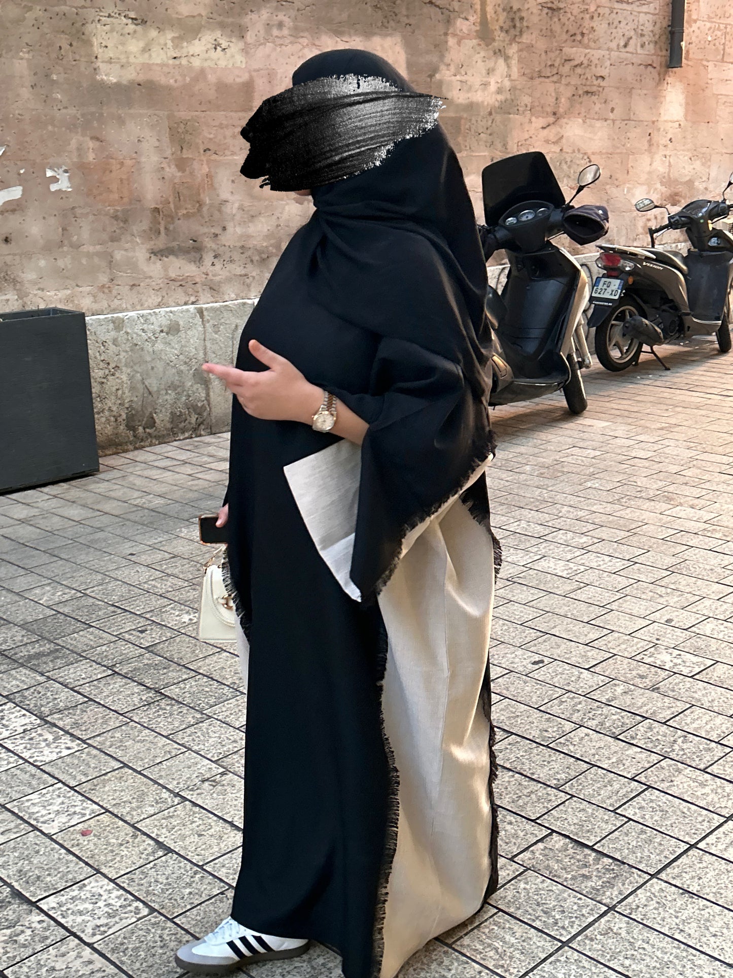 Ensemble Abaya + hijab NARIMEN - NOIR & BEIGE